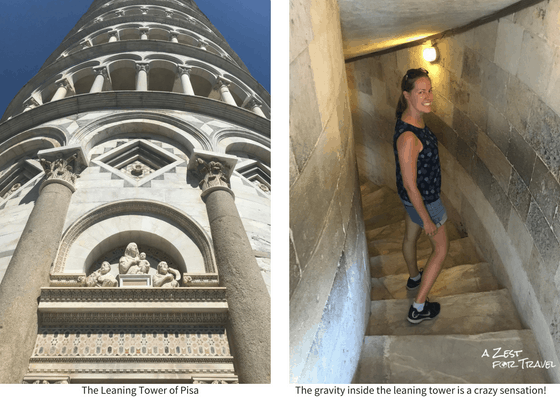 Climbing the leaning tower of Pisa in the Square of Miracles