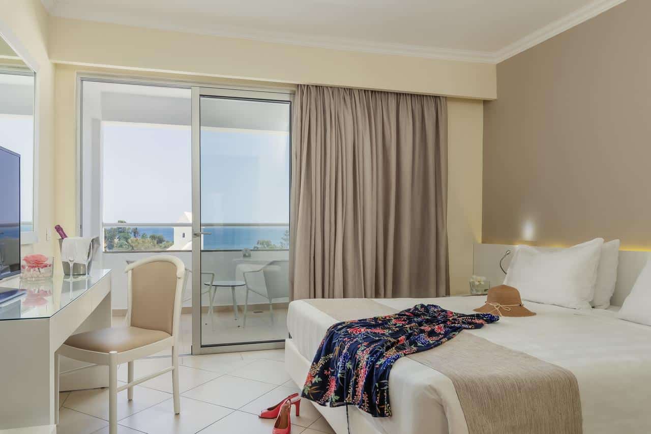 Deluxe double sea view room at Lindos Village Resort and Spa Rhodes