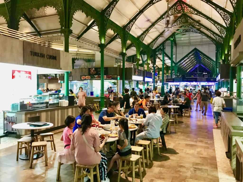 Singapore Hawkers Market Food Court Lau Pa Sat is a great place to eat to keep your Singapore travel costs low