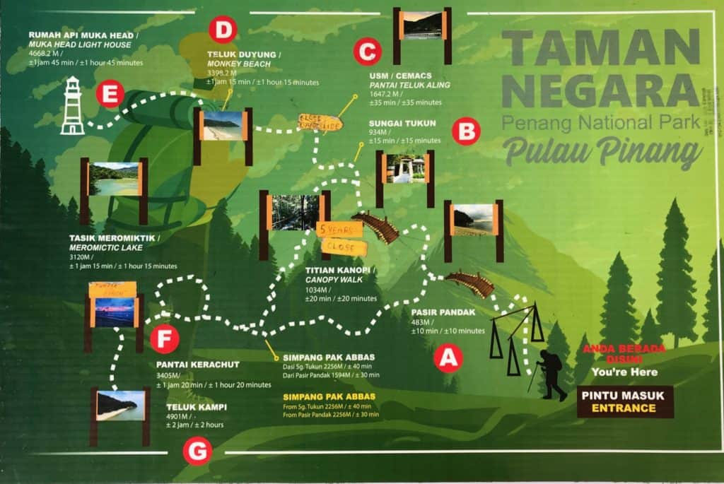 Taman Negara Penang National Park hiking trail map