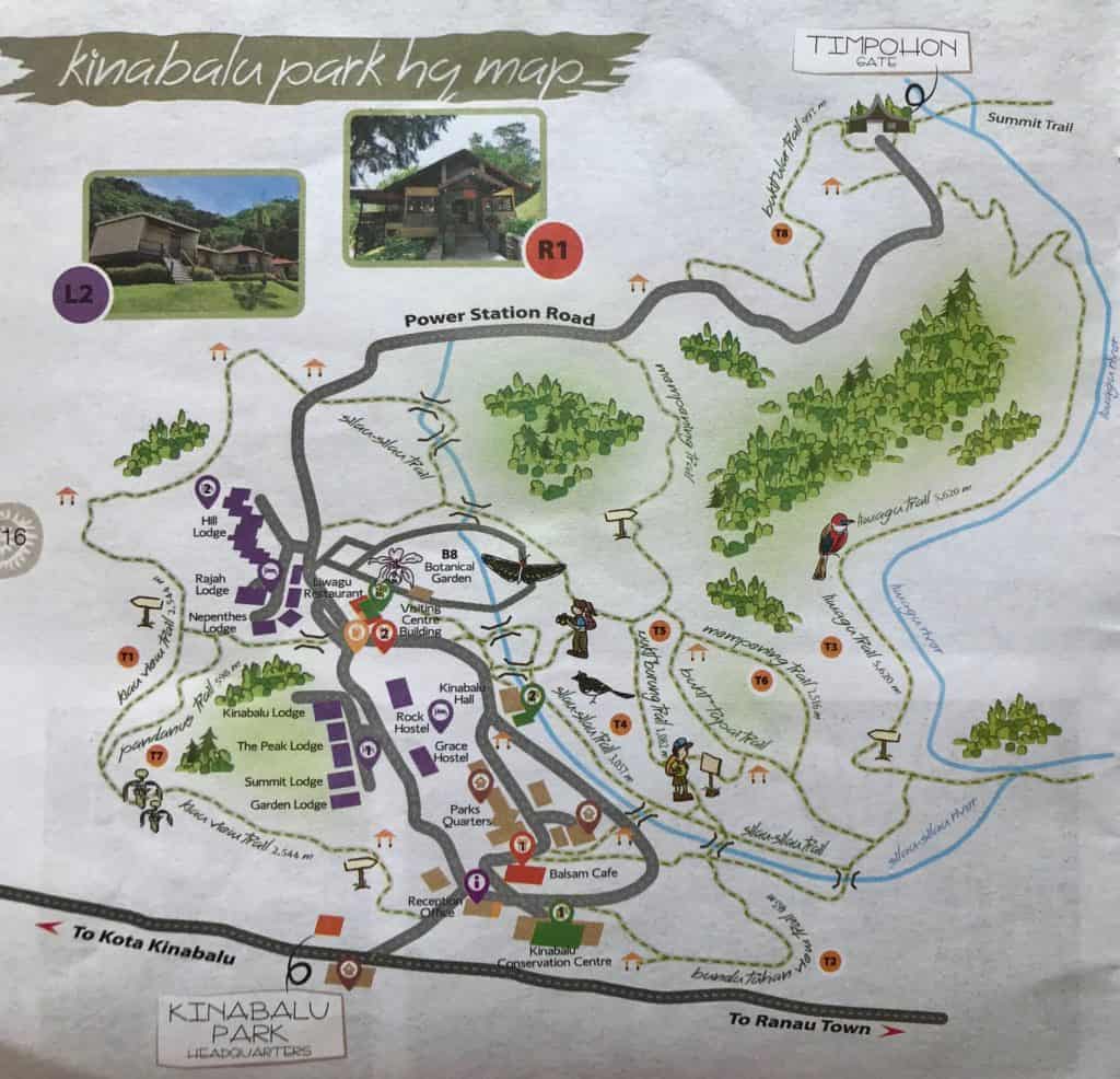 Map of hiking trails at Kinabalu Park