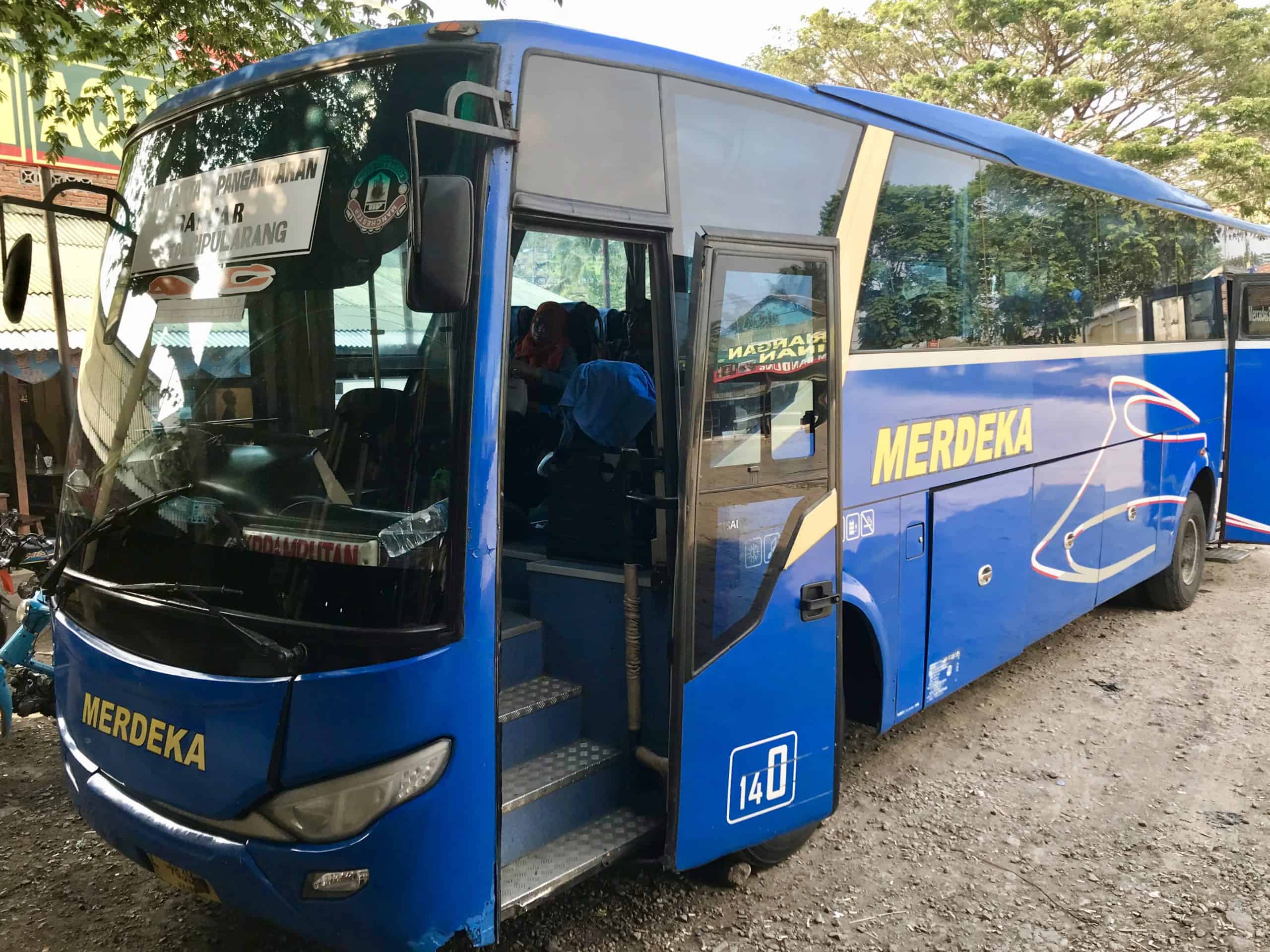 Merdeka bus company will get you from Jakarta to Pangandaran in West Java Indonesia