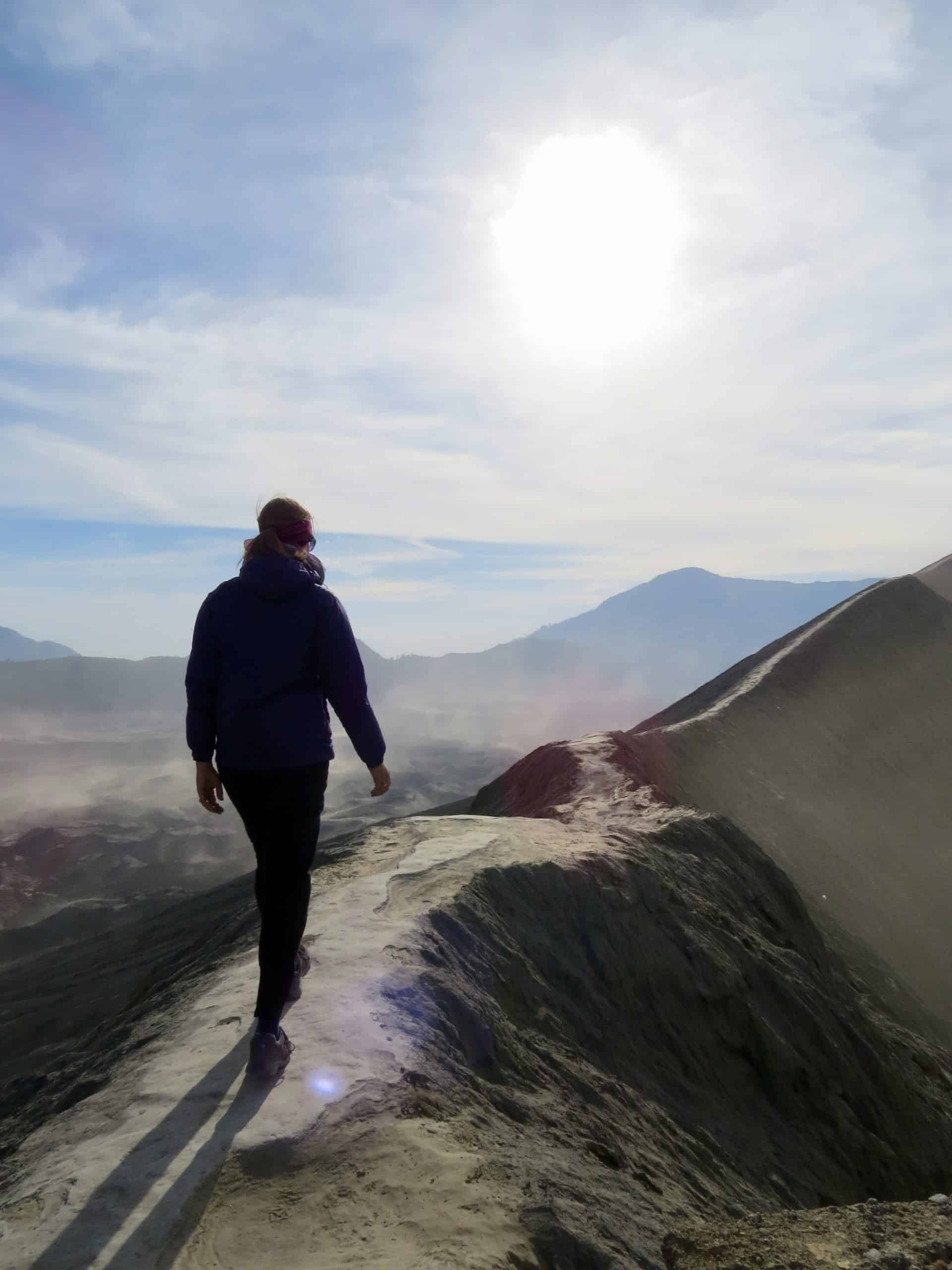 Joannda walking on Mount Bromo Crater rim
