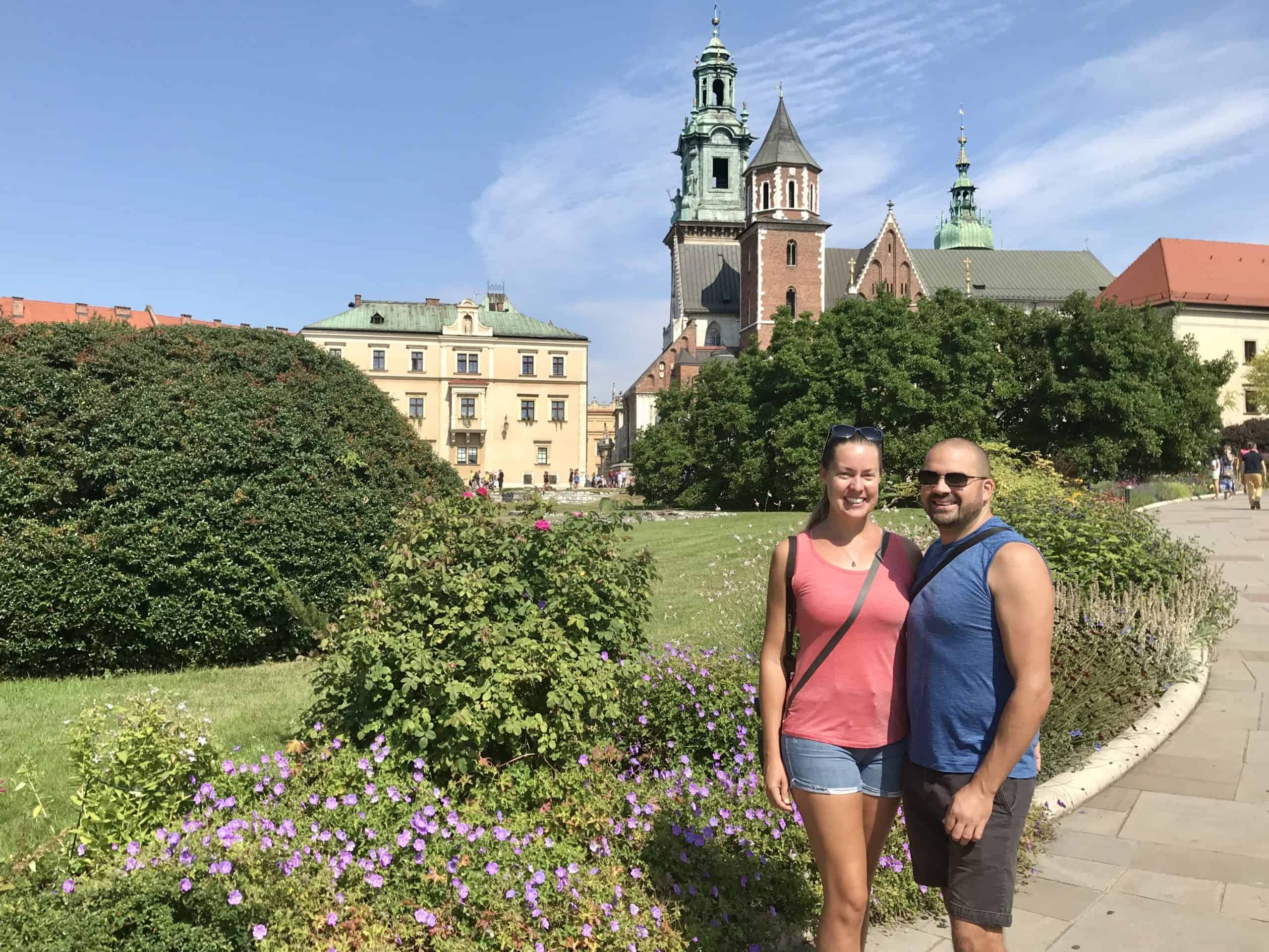 Joannda and Omer in front of Wawel Cathedral in Krakow Wawel Castle grounds